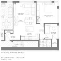 Floor plan for 1 bed, 1 bath, 650 sqft