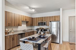 Savannah apartment for rent - Apartment kitchen with a kitchen island and stainless steel appliances.