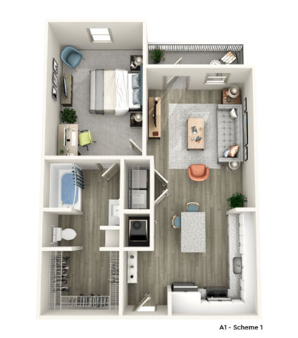 Floor plan for 1 bed, 1 bath, 759 sqft