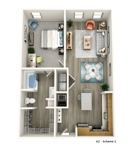 Floor plan for 1 bed, 1 bath, 829 sqft