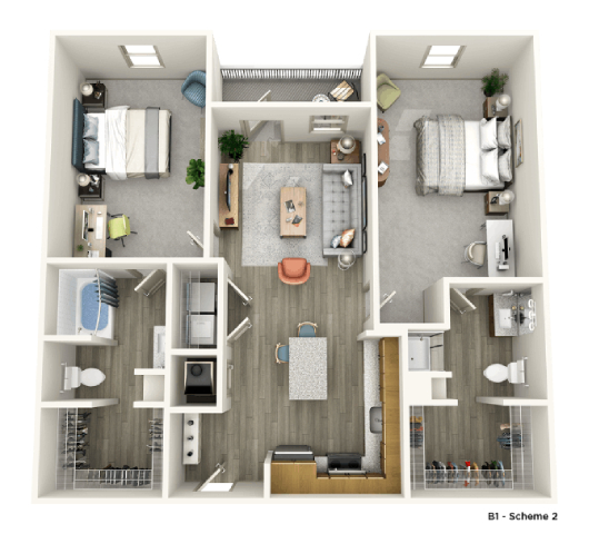 Floor plan for 2 beds, 2 baths, 1156 sqft