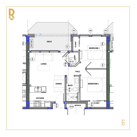 Floor plan for 2 beds, 1 bath, 619 sqft