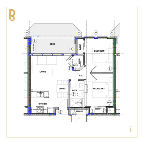 Floor plan for 2 beds, 1 bath, 618 sqft