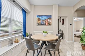 Dallas house for rent - A dining room with a round table and chairs.