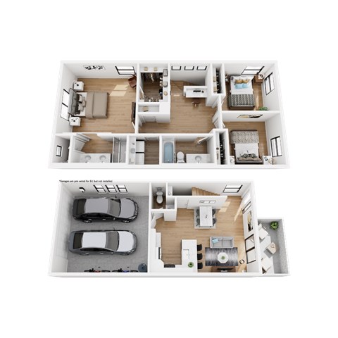 Floor plan for 3 beds, 2.5 baths