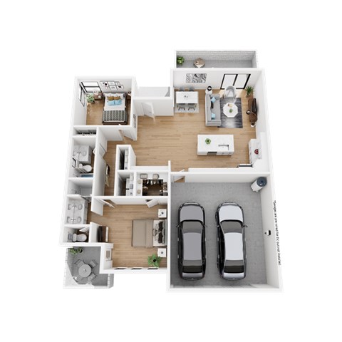 Floor plan for 2 beds, 2 baths