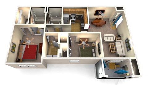 Floor plan for 2 beds, 2 baths, 992 sqft