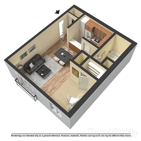 Floor plan for studio, 1 bath, 525 sqft