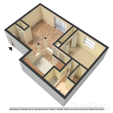 Floor plan for 1 bed, 1 bath, 757 sqft