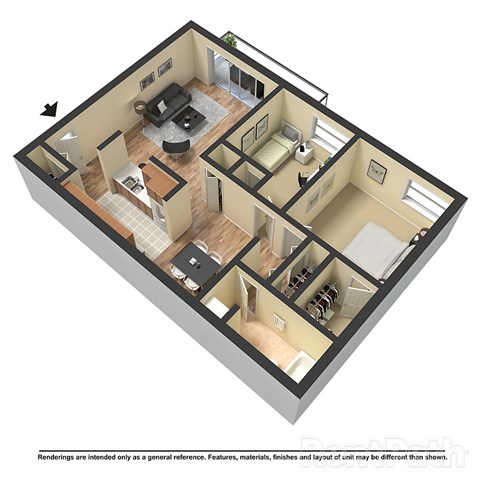 Floor plan for 2 beds, 1 bath, 825 sqft