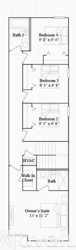 Orange Park townhouse for rent - A floor plan of a building with labeled rooms including Bedroom 3, Bath, and Owner's Suite.