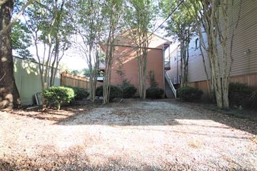 New Orleans apartment for rent - A backyard with a gravel ground and trees.