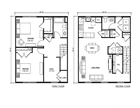 Floor plan for 2 beds, 1.5 baths, 1370 sqft