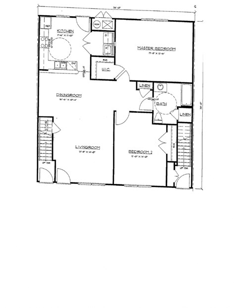 Floor plan for 2 beds, 1 bath, 1195 sqft