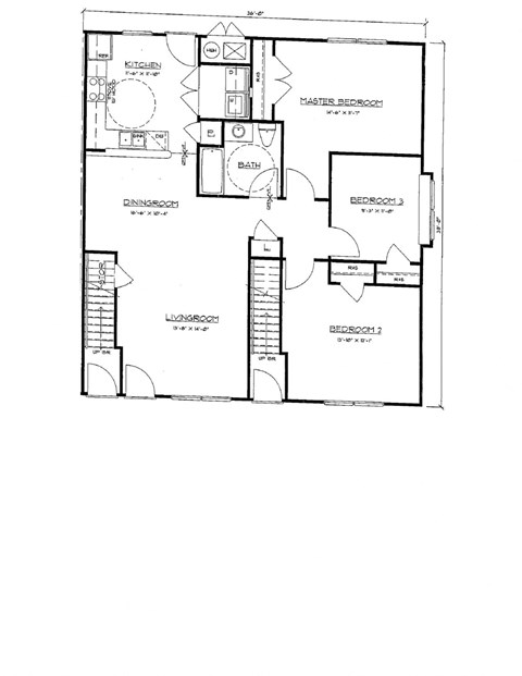 Floor plan for 3 beds, 1 bath, 1285 sqft