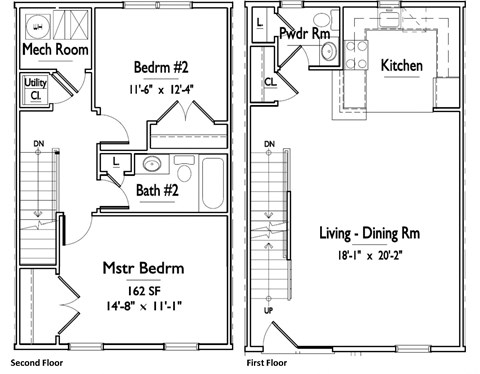Floor plan for 2 beds, 1.5 baths, 1113 sqft