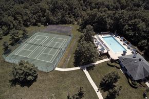 Ocean Township apartment for rent - an aerial view of the pool and tennis court