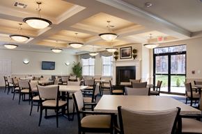 Forked River apartment for rent - a conference room with tables and chairs and a fireplace