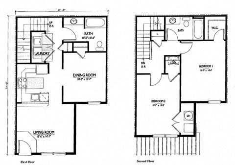 Floor plan for 2 beds, 2 baths, 1000 sqft