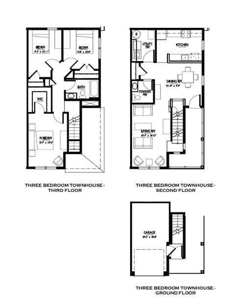 Floor plan for 3 beds, 1.5 baths, 1624 sqft
