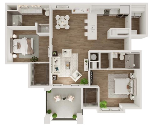 Floor plan for 2 beds, 2 baths, 1379 sqft