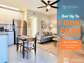 Phoenix apartment for rent - A kitchen with a refrigerator, microwave, and oven.