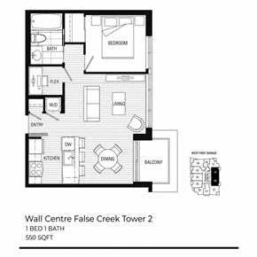 Vancouver apartment for rent - A floor plan of a one bedroom apartment with one bathroom.