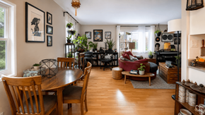 Vancouver apartment for rent - A dining room with a wooden table and chairs.