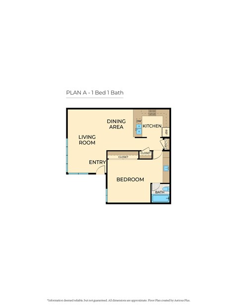 Floor plan for 1 bed, 1 bath, 900 sqft