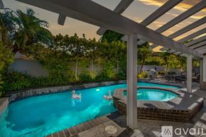 Huntington Beach house for rent - A pool with a flamingo design in the middle of it.