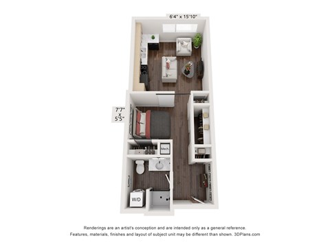 Floor plan for studio, 1 bath, 498 sqft