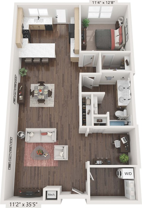 Floor plan for 1 bed, 1 bath, 1148 sqft
