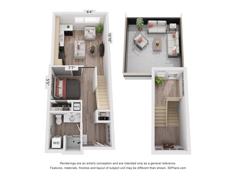 Floor plan for studio, 1 bath, 616 sqft