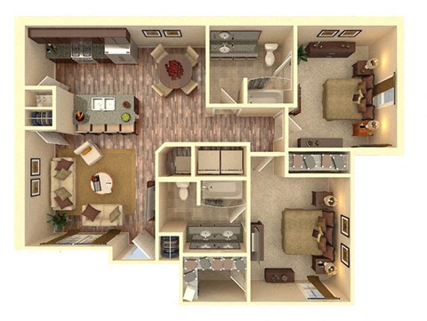 Floor plan for 2 beds, 2 baths, 1055 sqft