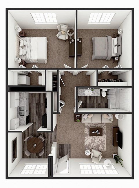 Floor plan for 2 beds, 1 bath, 840 sqft