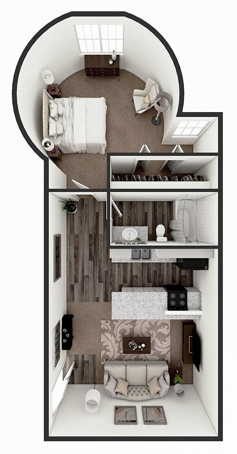 Floor plan for studio, 1 bath, 350 sqft