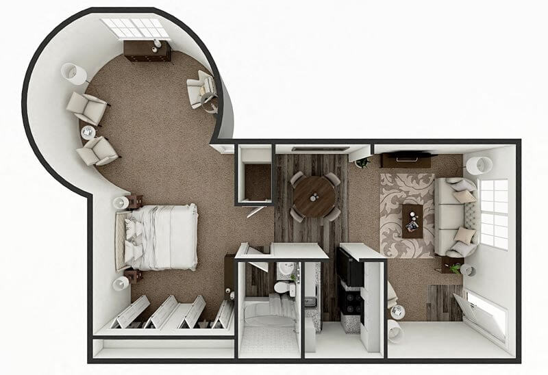 Floor plan for 1 bed, 1 bath, 761 sqft