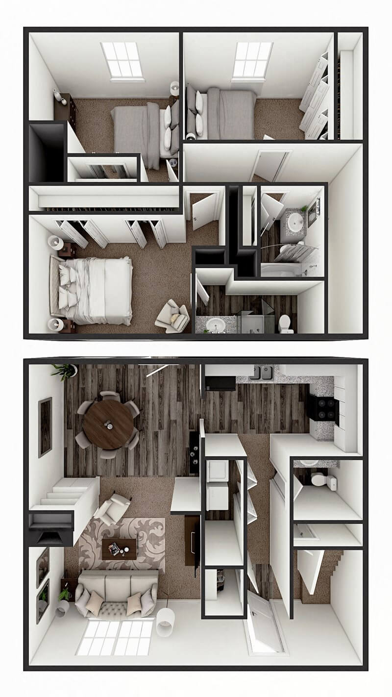 Floor plan for 3 beds, 2 baths, 1723 sqft