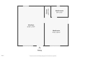 Granada Hills house for rent - A floor plan of a room with a kitchen, bathroom and bedroom.