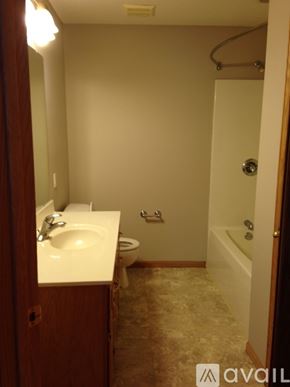 North Mankato townhouse for rent - A bathroom with a sink, toilet, and bathtub.
