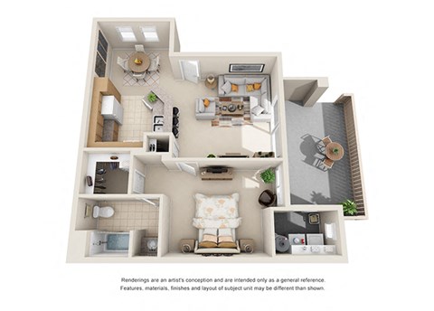 Floor plan for 1 bed, 1 bath, 744 sqft