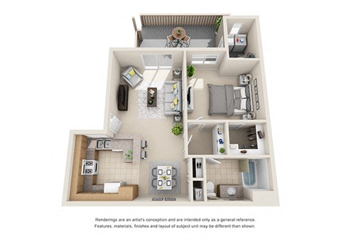 Floor plan for 1 bed, 1 bath, 731 sqft