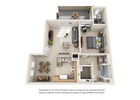 Floor plan for 1 bed, 1 bath, 731 sqft