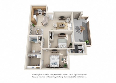 Floor plan for 2 beds, 1 bath, 894 sqft