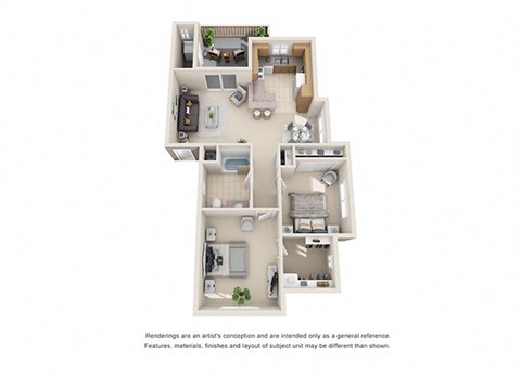 Floor plan for 2 beds, 1 bath, 861 sqft