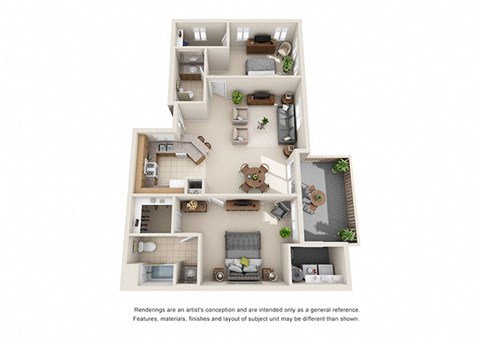 Floor plan for 2 beds, 2 baths, 1027 sqft
