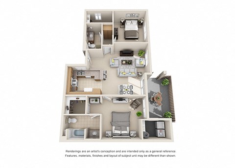 Floor plan for 2 beds, 2 baths, 1023 sqft