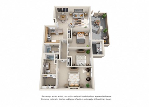 Floor plan for 3 beds, 2 baths, 1204 sqft