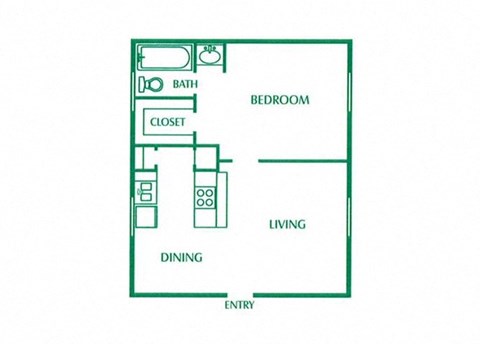 Floor plan for 1 bed, 1 bath, 517 sqft