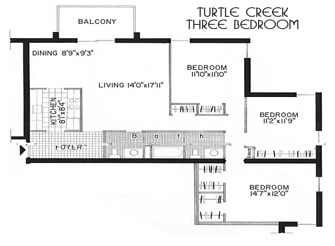 Floor plan for 3 beds, 1.5 baths, 1147 sqft